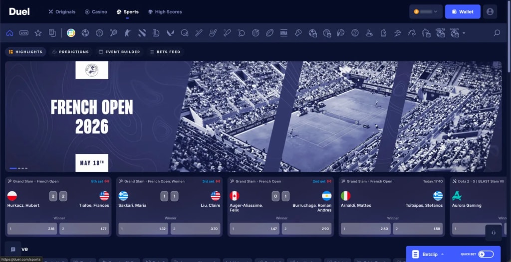Screenshot of the Duel sportsbook
